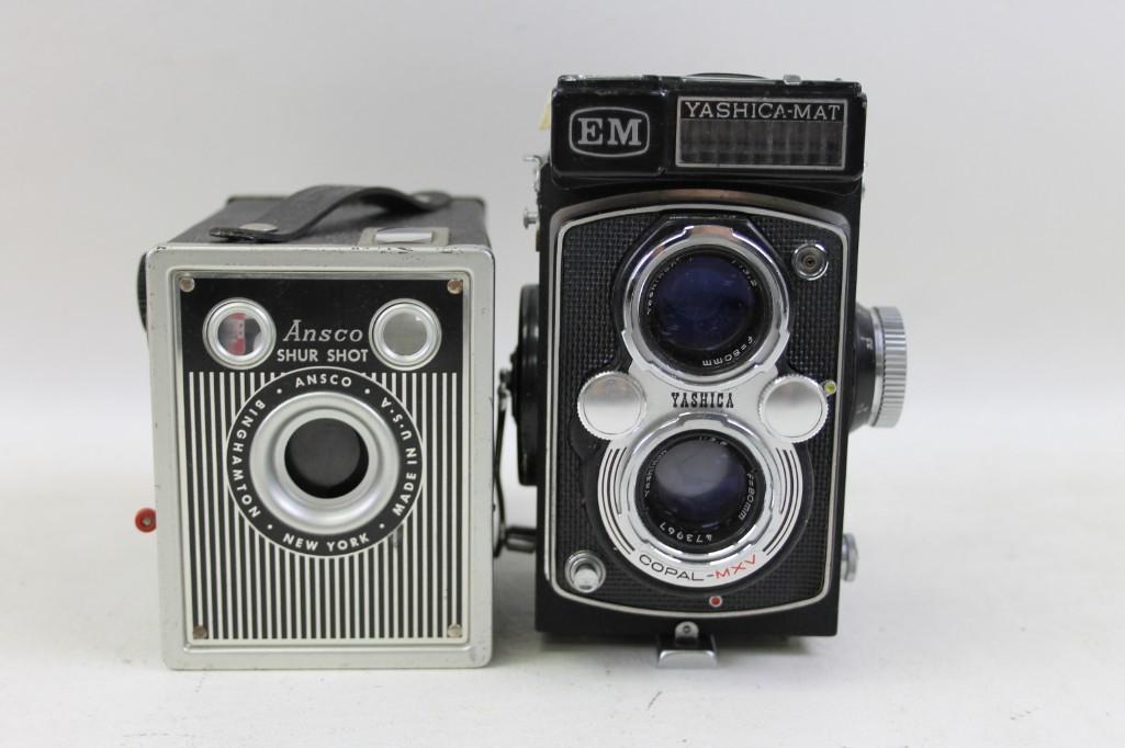 Lot of two vintage Cameras including Ansco Shur Shot (1 of 8)