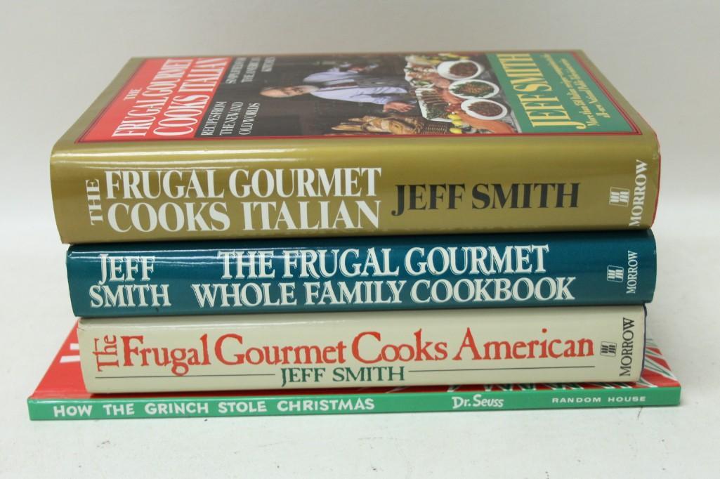 Lot of 3 Frugal Gourmet Cookbooks and a Dr. Seuss How: Lot of 3 Frugal Gourmet Cookbooks and a Dr. Seuss How the Grinch Stole Christmas. Dr. Seuss book appears to be from 1957