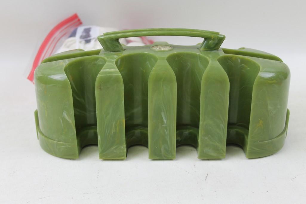Vintage Bakelite Poker Chip Holder including a bag of (1 of 9)