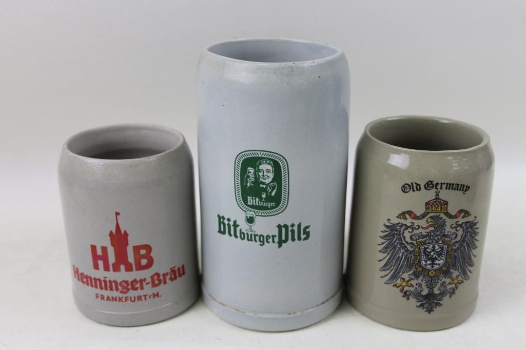 Lot of 3 Beer Steins - Henninger Brau, Bitburger Pils, (1 of 6)