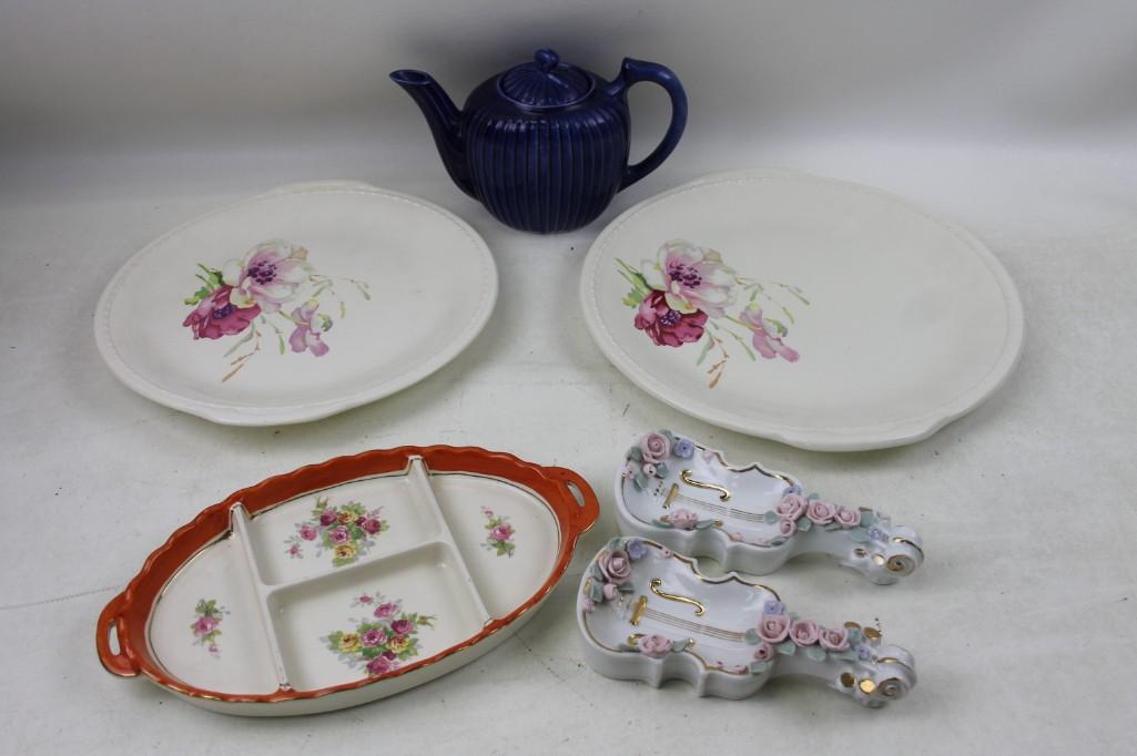 Misc. Dish Lot Violin Dishes, Divided Plate, Teapot, (1 of 9)