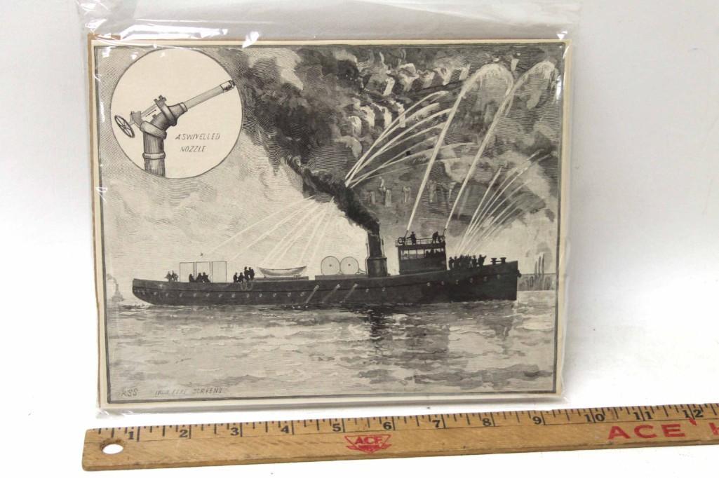 1800s Engraving RSS Iron Fire Screens Ship (1 of 4)