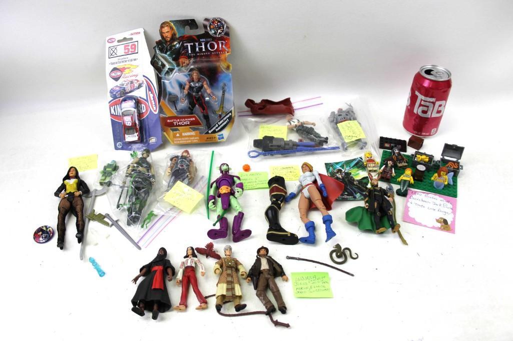 Action Figure Lot incl Indiana Jones , Lego , DC: Action Figure Lot incl Indiana Jones , Lego , DC Universe Power Girl , Superpower Zatanna