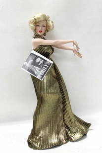 Franklin Heirloom Golden Marilyn Monroe 16" Porcelain: Franklin Heirloom Golden Marilyn Monroe 16" Porcelain Doll with Stand and Gold Lame Dress