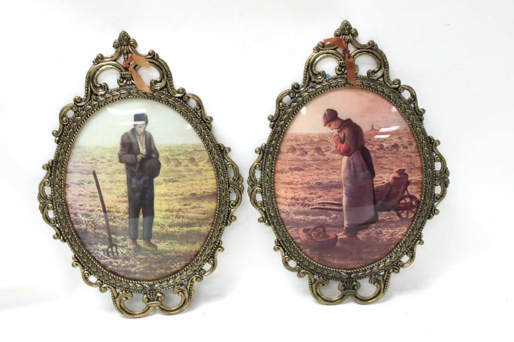 Lot of 2 Vintage Framed Oval Pictures - Farmers (1 of 4)