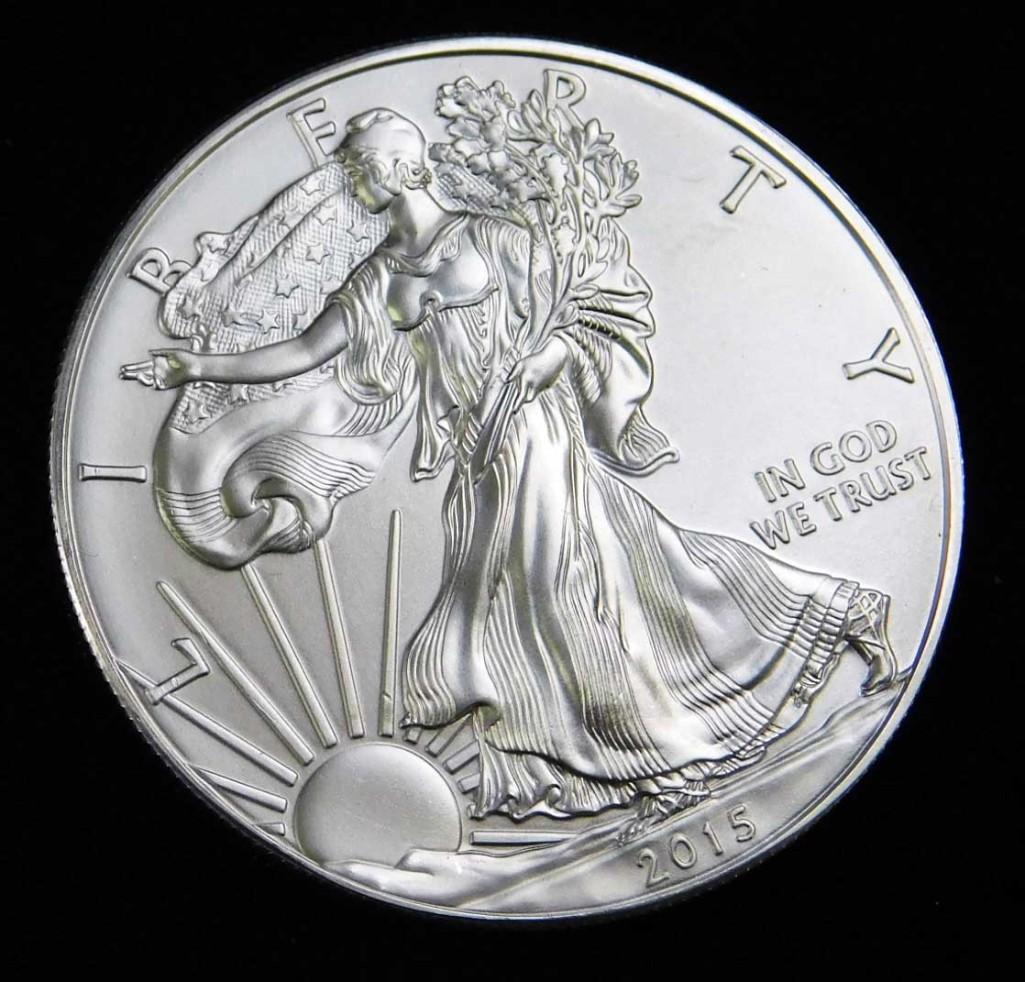 2015 BU American Silver Eagle 1 Oz Silver Round Coin (1 of 2)
