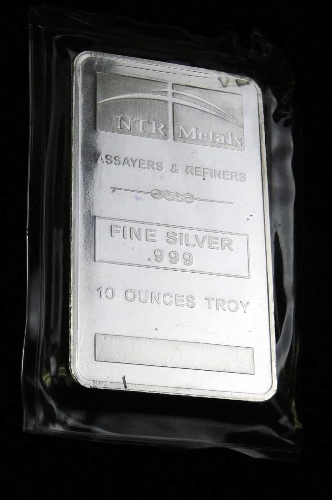 10 Troy Ounce 999 Silver Bar NTR Metals Assayers & (1 of 2)