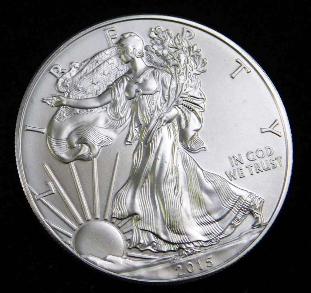 2015 BU American Silver Eagle 1 Oz Silver Round Coin (1 of 2)