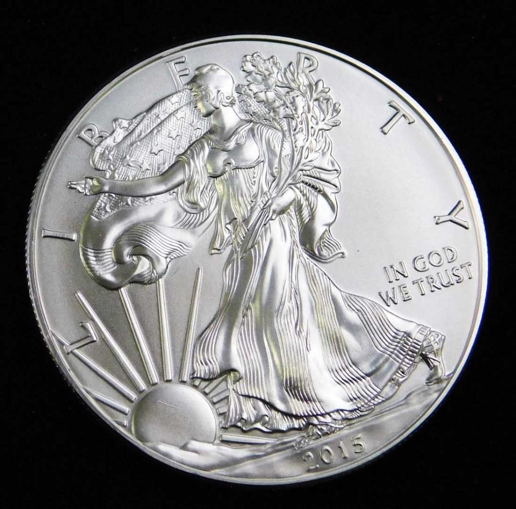 2015 BU American Silver Eagle 1 Oz Silver Round Coin (1 of 2)