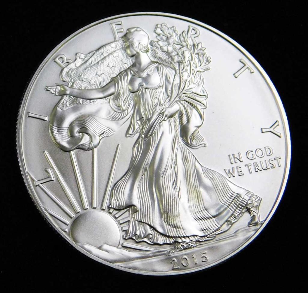 2015 BU American Silver Eagle 1 Oz Silver Round Coin (1 of 2)