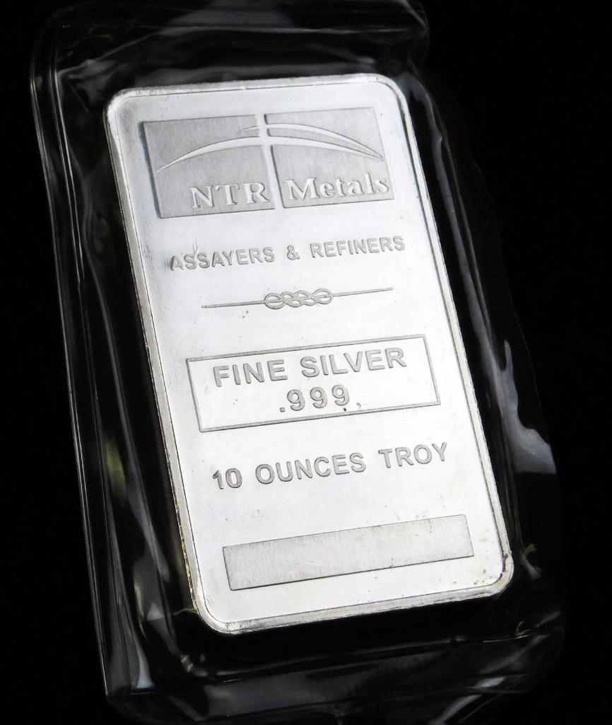 10 Troy Ounce 999 Silver Bar NTR Metals Assayers & (1 of 2)