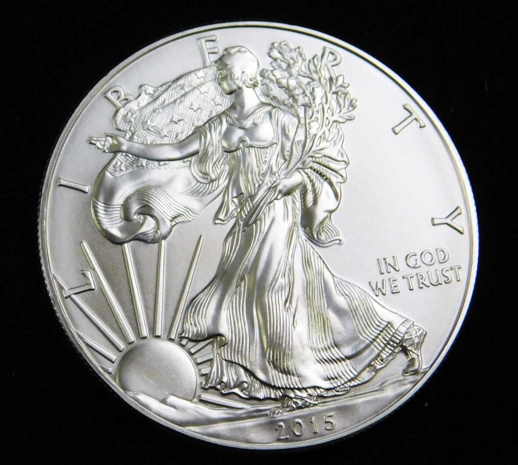 2015 BU American Silver Eagle 1 Oz Silver Round Coin (1 of 2)