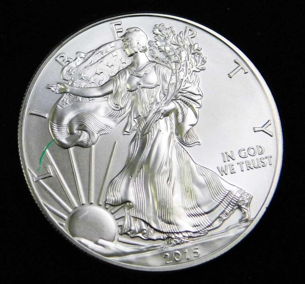2015 BU American Silver Eagle 1 Oz Silver Round Coin (1 of 2)