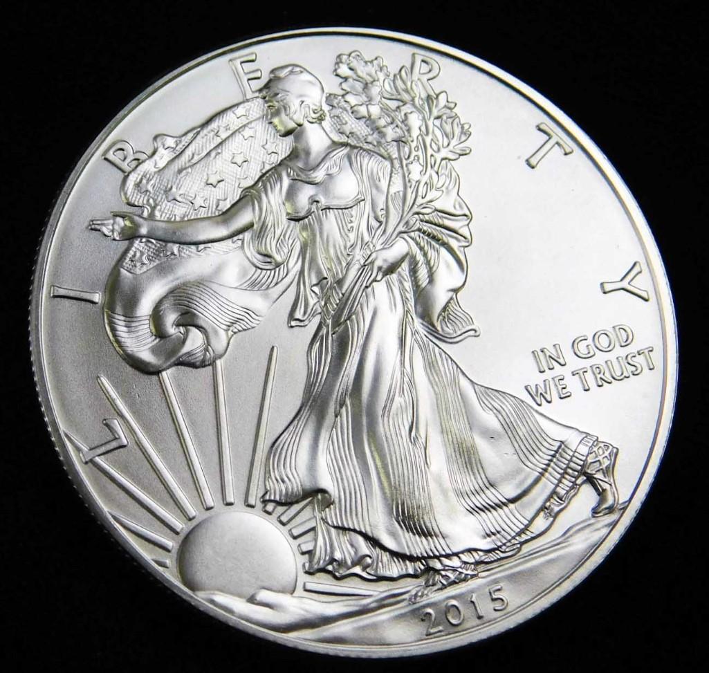2015 BU American Silver Eagle 1 Oz Silver Round Coin (1 of 2)