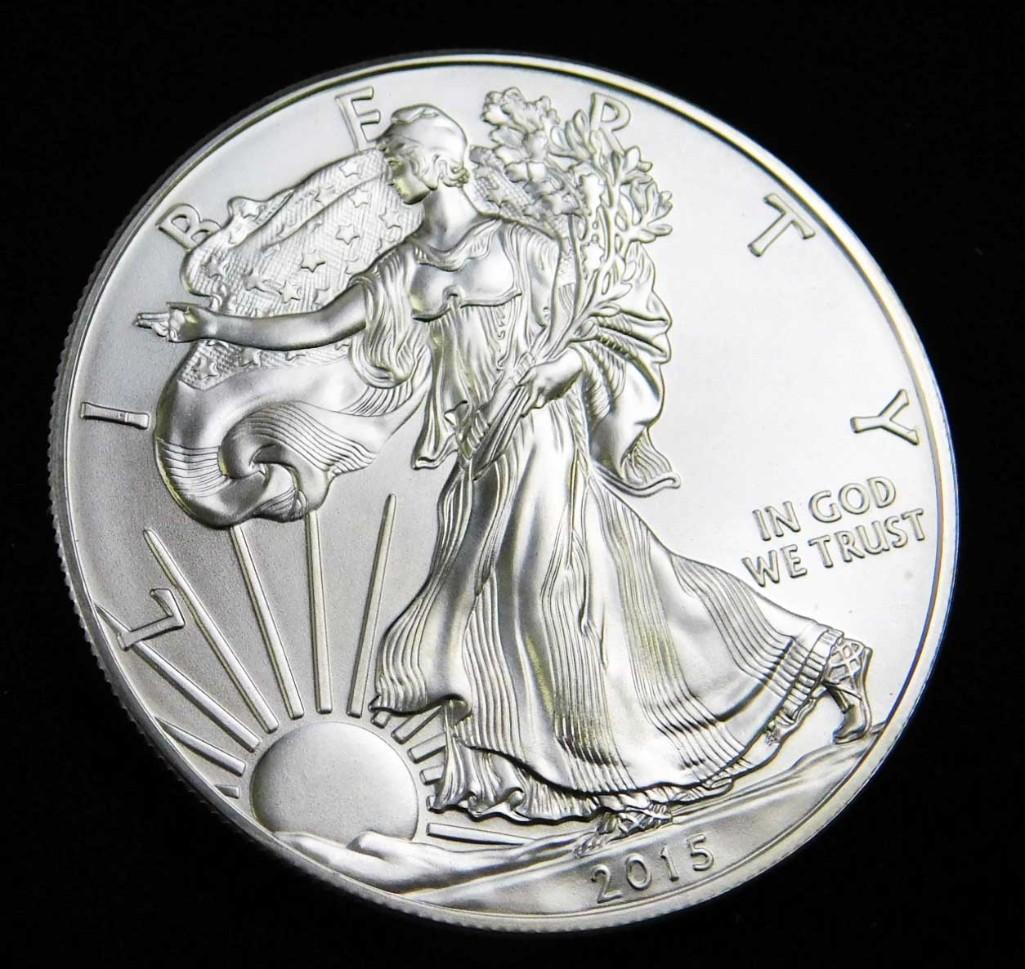 2015 BU American Silver Eagle 1 Oz Silver Round Coin (1 of 2)