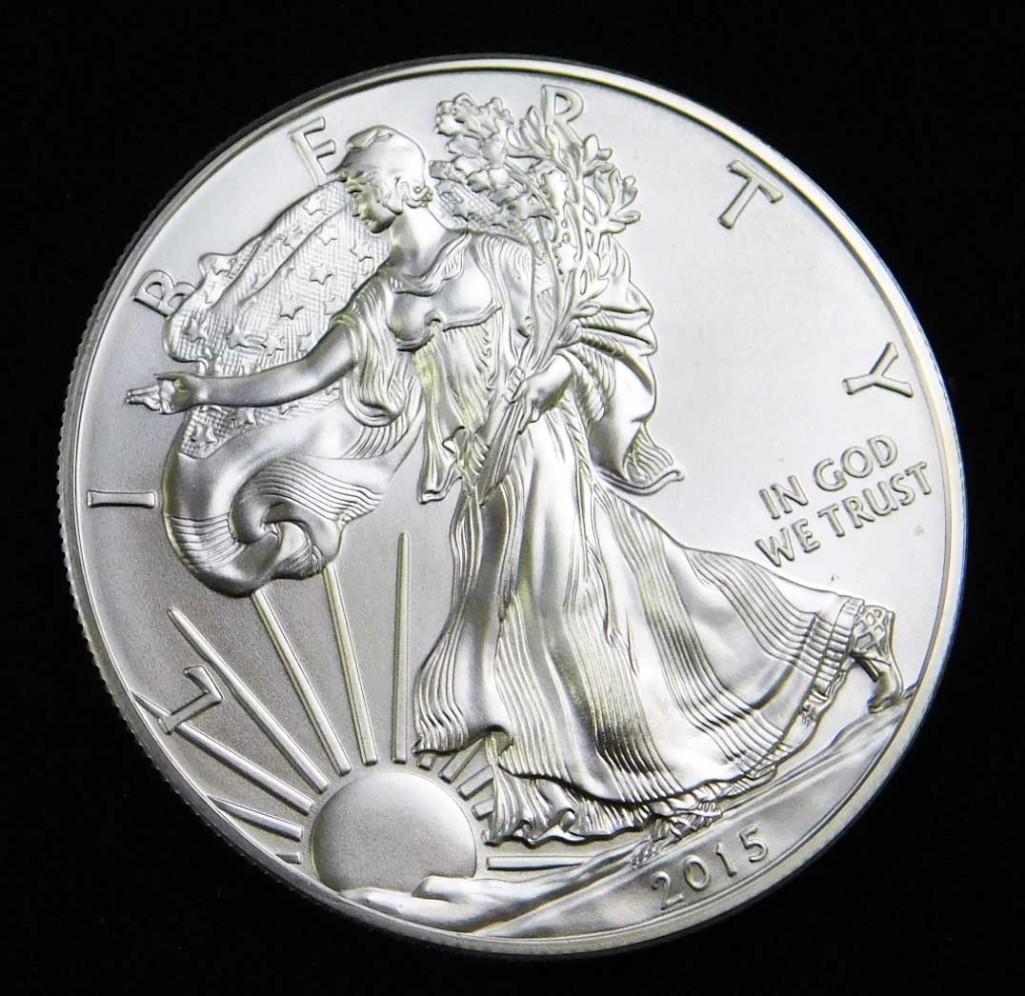 2015 BU American Silver Eagle 1 Oz Silver Round Coin (1 of 2)