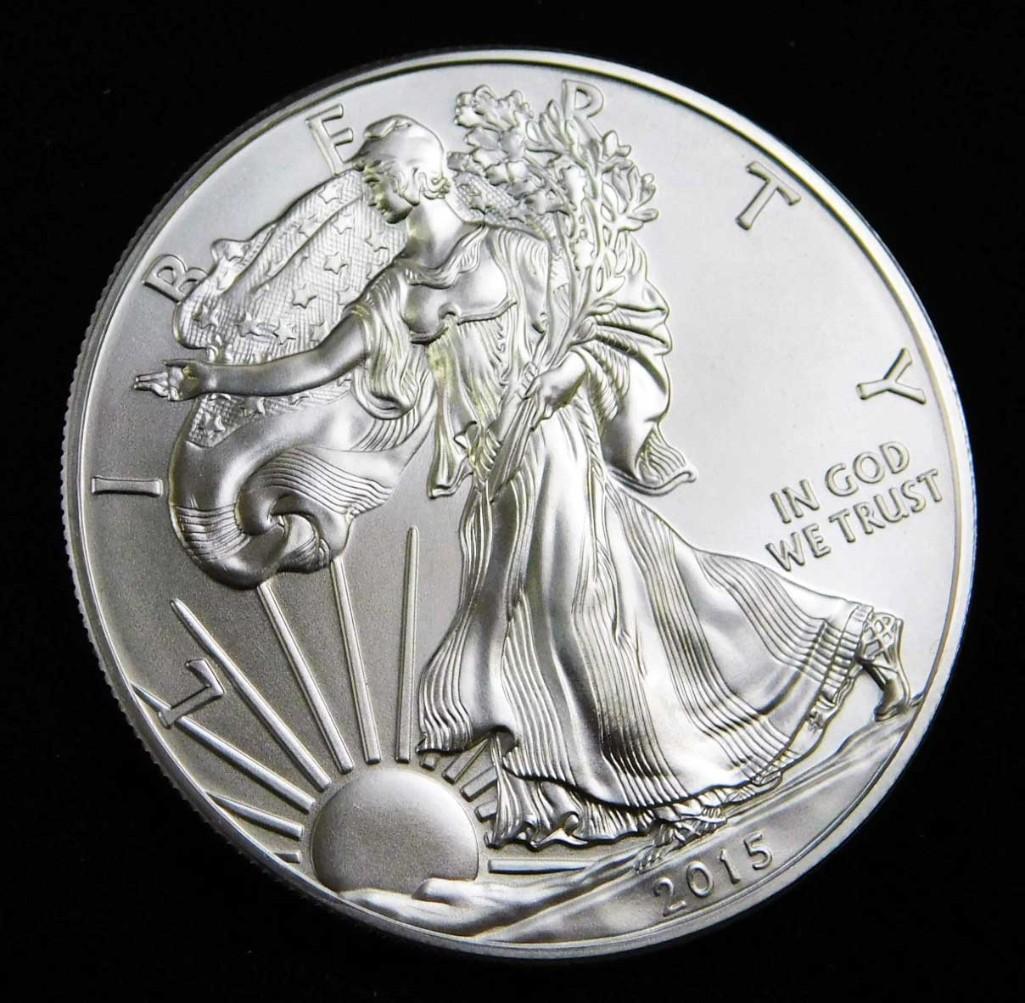 2015 BU American Silver Eagle 1 Oz Silver Round Coin (1 of 2)