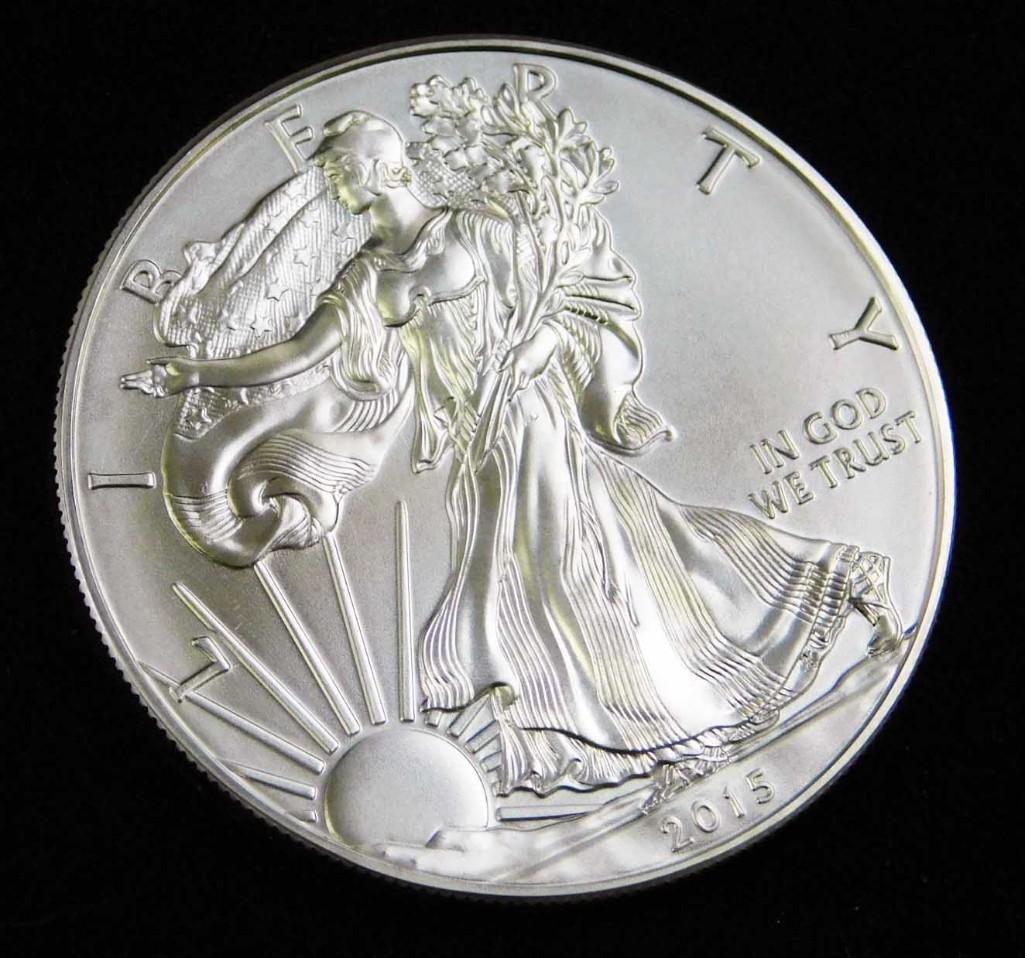 2015 BU American Silver Eagle 1 Oz Silver Round Coin (1 of 2)