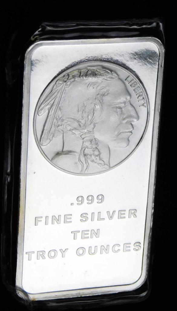 10 Troy Ounce 999 Silver Bar Indian Buffalo (1 of 2)