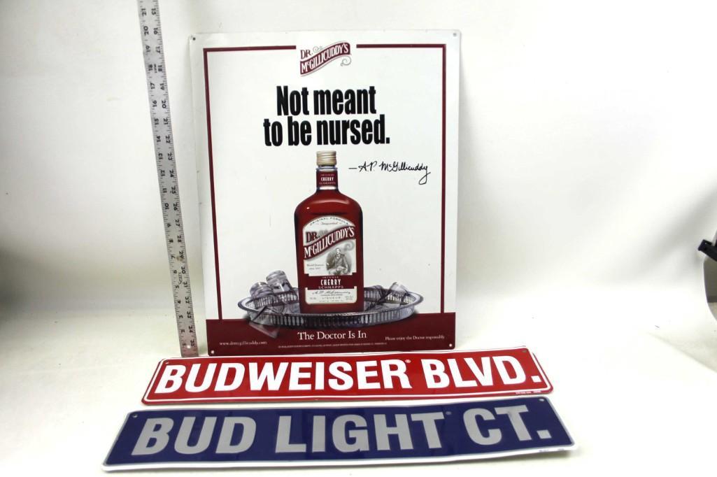 Lot of 3 Liquor Signs including Budweiser and Dr. (1 of 2)