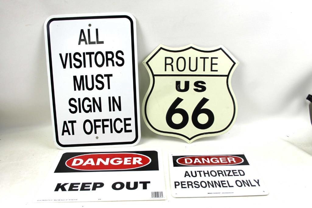 Lot of 4 street signs - route 66, Danger, etc. (1 of 2)