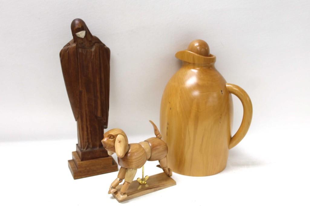 Wooden Art Lot - Dog, Religious Figure, Wooden (1 of 6)