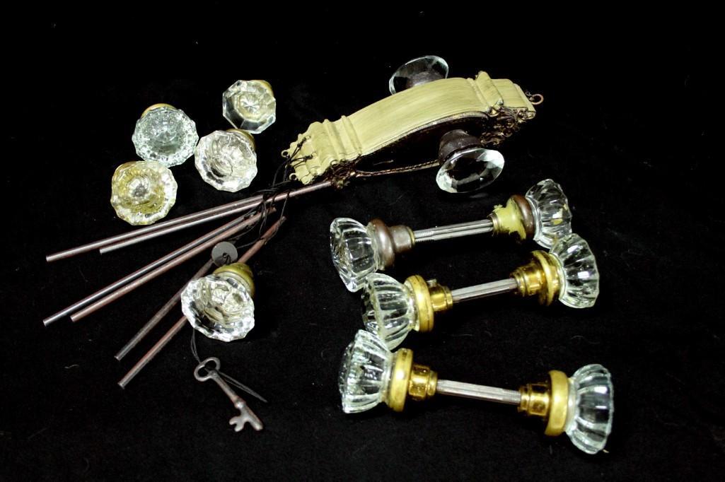 Lot of Antique Glass Door Knobs and a door wind chime (1 of 5)