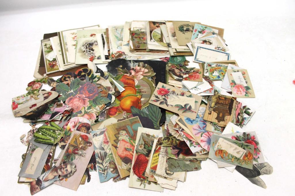 Lot of Vintage Ephemera, Cards, Postcards, Cut outs, (1 of 3)