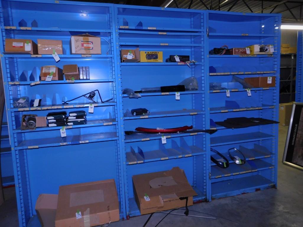 Metal Parts Shelving, 12 linear feet: Metal Parts Shelving, 12 linear feet Shelves only . Contents are sold separately . You will get 12 linear feet of blue shelving . Picture shown is an example Because of the current covid 19 situa