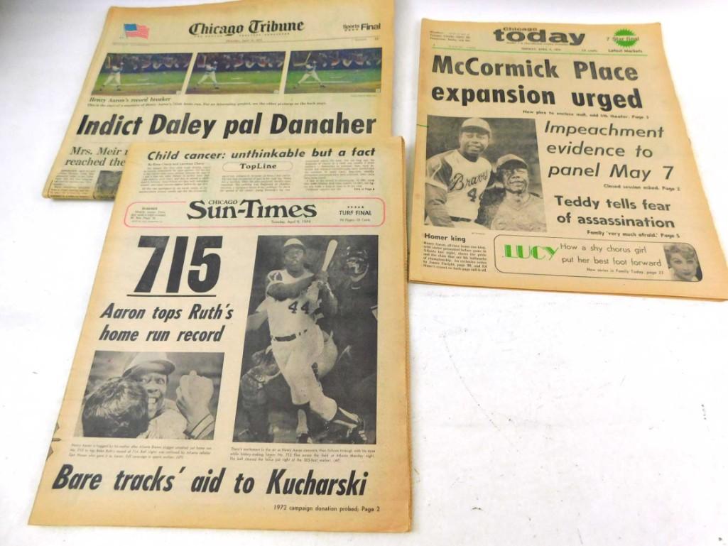 Lot of 3 Newspapers from April 1974 Featuring Hank: Lot of 3 Newspapers from April 1974 Featuring Hank Aaron Beating Babe Ruth's Record