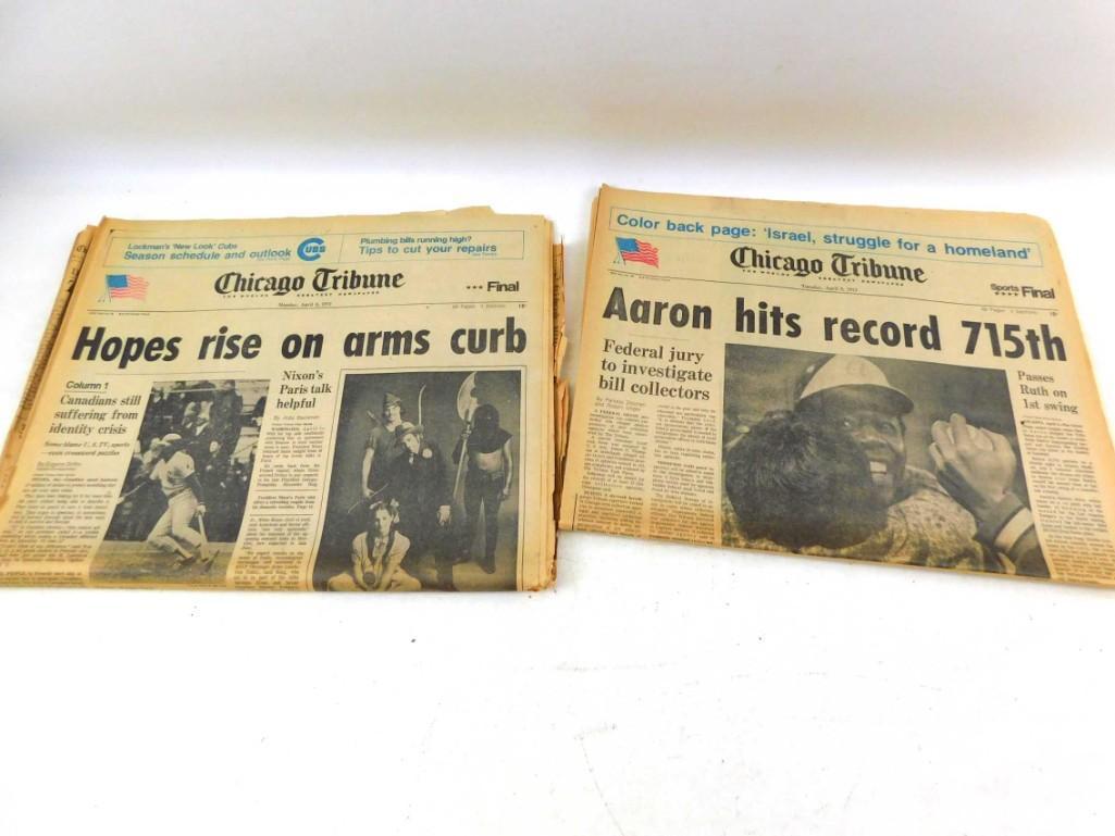 Lot of 2 Newspapers from April 1974 Featuring Hank: Lot of 2 Newspapers from April 1974 Featuring Hank Aaron Beating Babe Ruth's Record