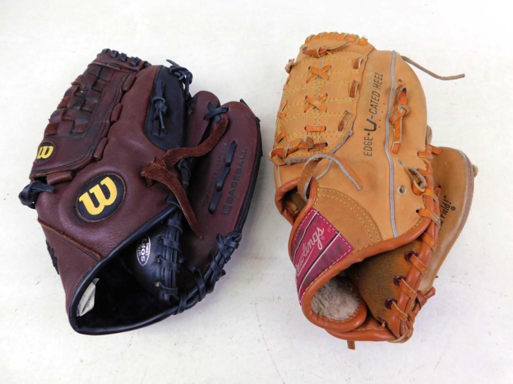 Lot of 2 Baseball Gloves / Mitts Wilson and Rawlings (1 of 5)