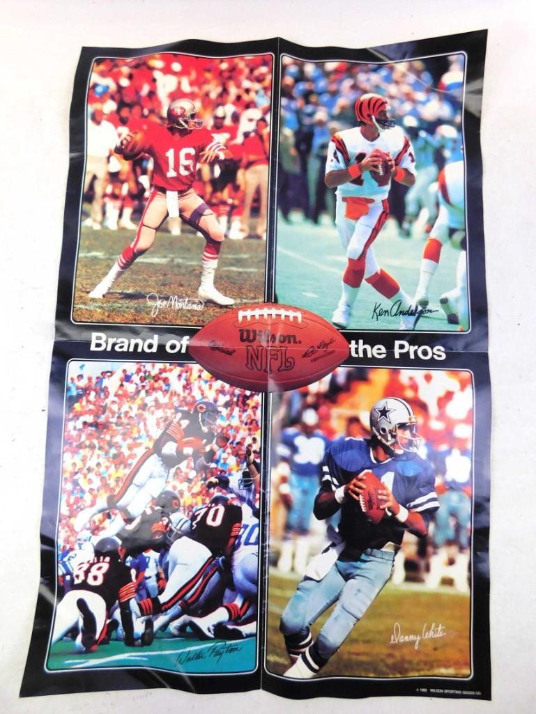Wilson Football Poster including Joe Montana, Ken: Wilson Football Poster including Joe Montana, Ken Anderson, Walter Payton and Danny White - looks to be from around 1982 - Roughly 16" x 24"