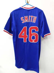 Lee Smith Signed Chicago Cubs Jersey with JSA COA: Lee Smith Signed Chicago Cubs Jersey with JSA COA - #3 for saves with a 95 MPH fastball