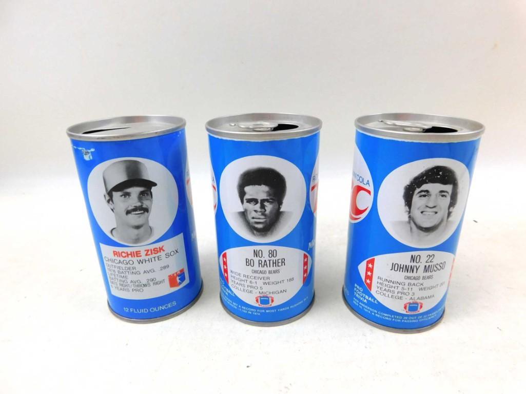 Lot of 3 RC Cola Sports Figures Cans: Lot of 3 RC Cola Sports Figures Cans includes Richie Zisk, Bo Rather and Johnny Musso