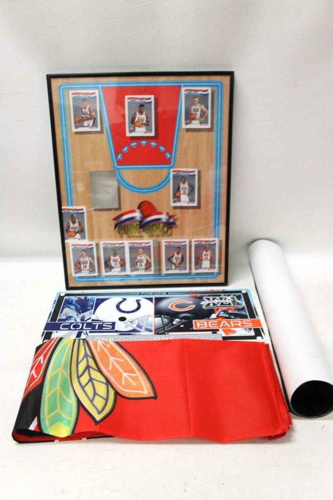 Sports Lot - Framed Olympic Basketball, Blackhawks, (1 of 5)