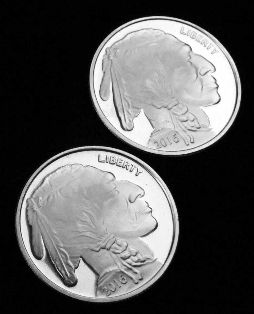 2 BU 2016 Indian Head Buffalo Silver Rounds 1 oz ea (1 of 2)