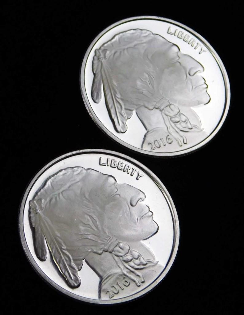 2 BU 2016 Indian Head Buffalo Silver Rounds 1 oz ea (1 of 2)