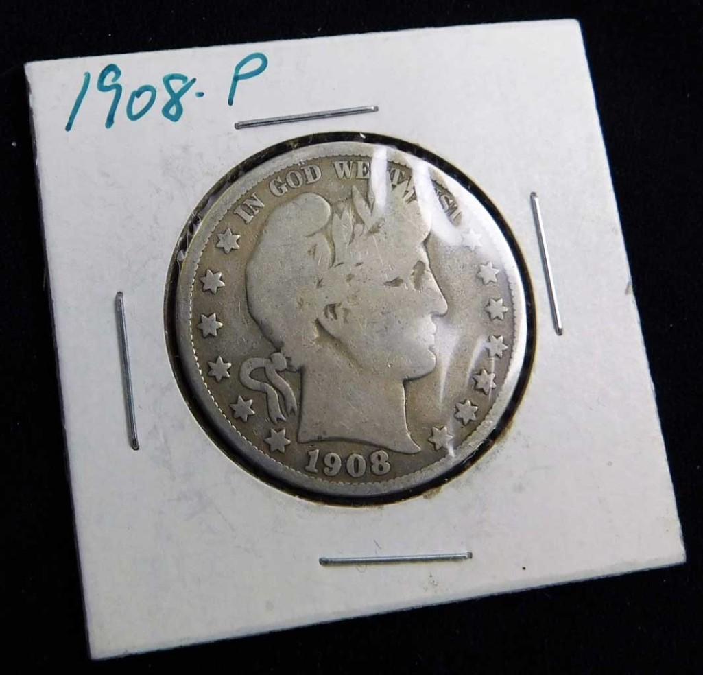 1908 P Barber Half Dollar 90% Silver (1 of 2)