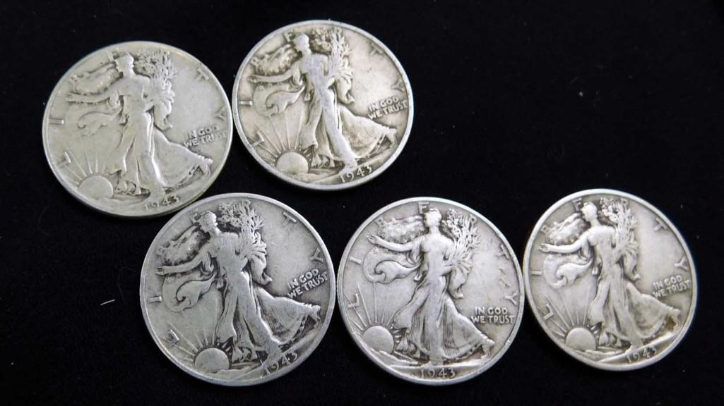 5 Walking Liberty Half Dollars 90% Silver (1 of 2)