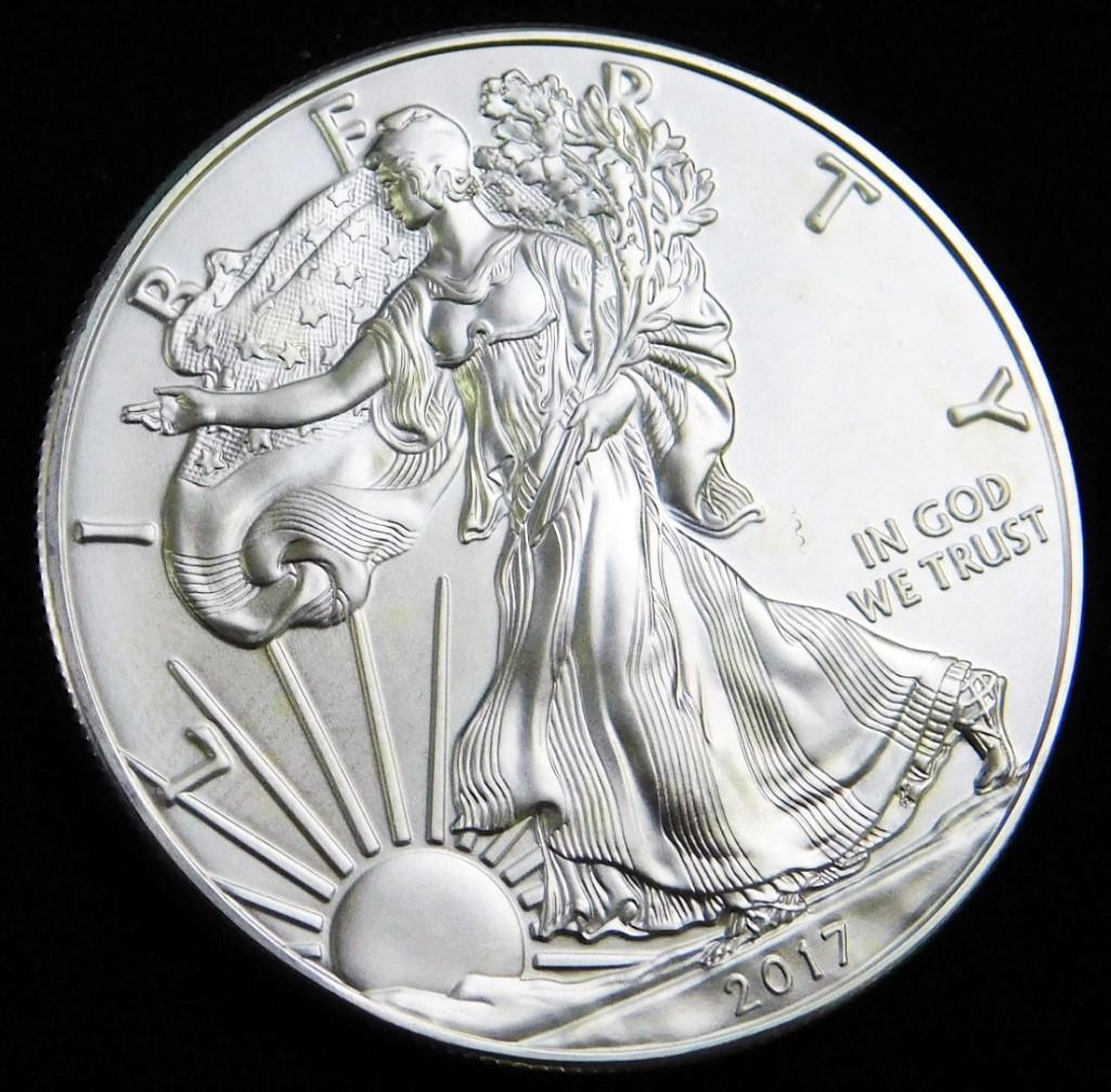 2017 BU American Silver Eagle 1 oz Silver Round: 2017 Brilliant Uncirculated American Silver Eagle 1 ounce Silver Round