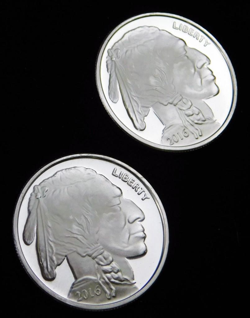 2 BU 2016 Indian Head Buffalo 1 oz Silver Rounds (1 of 2)