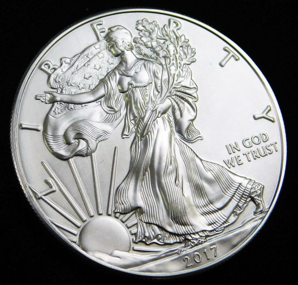 2017 BU American Silver Eagle 1 oz Silver Round: 2017 Brilliant Uncirculated American Silver Eagle 1 ounce Silver Round