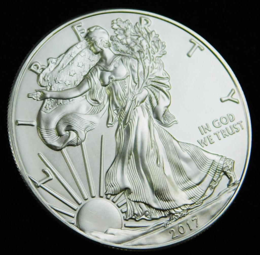 2017 BU American Silver Eagle 1 oz Silver Round: 2017 Brilliant Uncirculated American Silver Eagle 1 ounce Silver Round