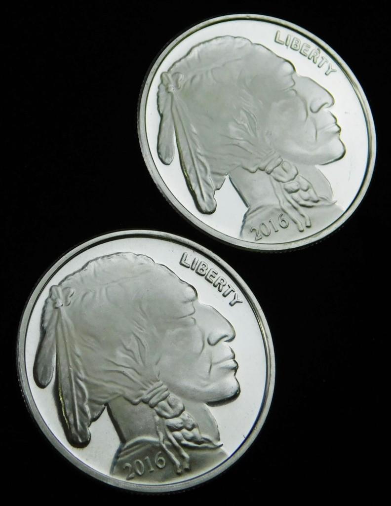 2 BU 2016 Indian Head Buffalo 1 oz Silver Rounds (1 of 2)
