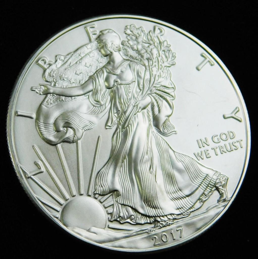 2017 BU American Silver Eagle 1 oz Silver Round: 2017 Brilliant Uncirculated American Silver Eagle 1 ounce Silver Round