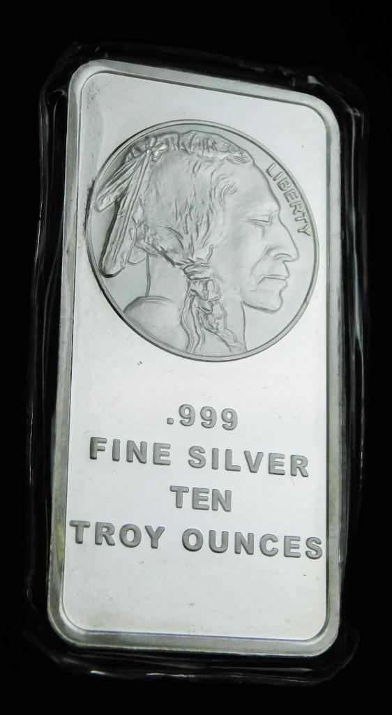 10 Troy Ounce Silver Bar Indian Head Buffalo Design (1 of 2)