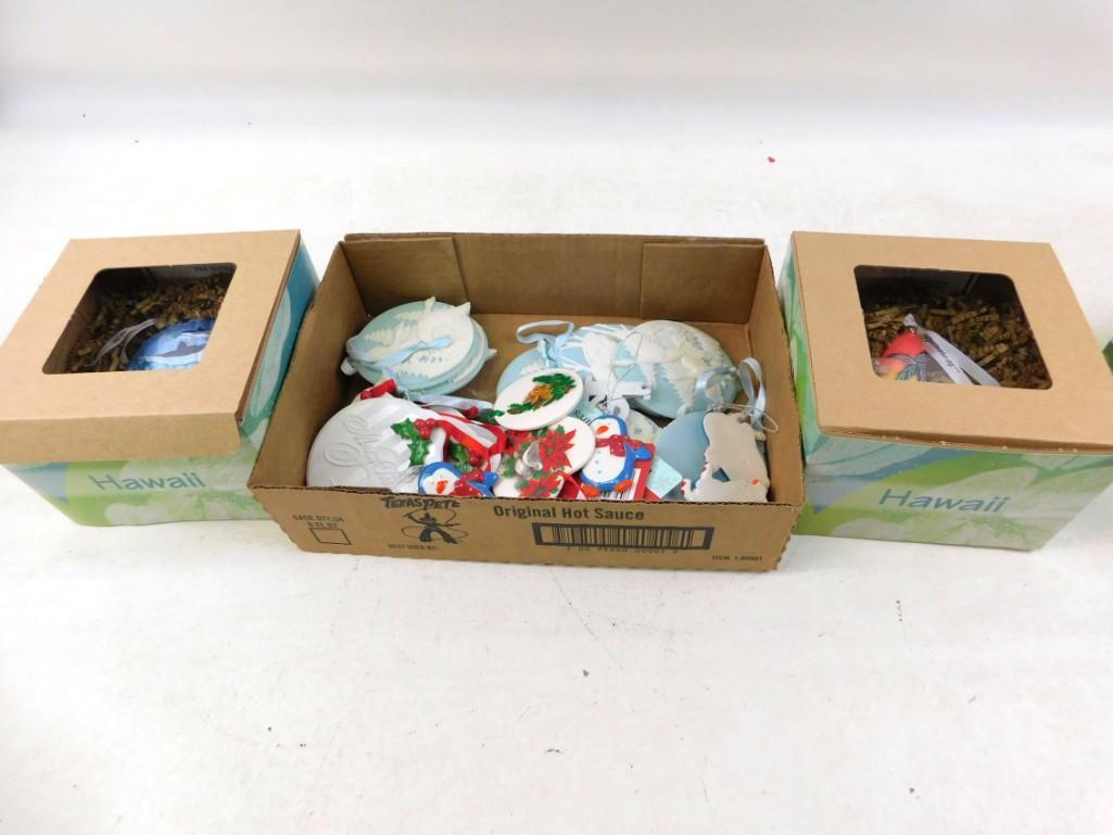 Lot of 2 Hawaiian Ornaments and other Ornaments: Lot of 2 Hawaiian Ornaments and other Ornaments including Penguins. Ornaments to Remember