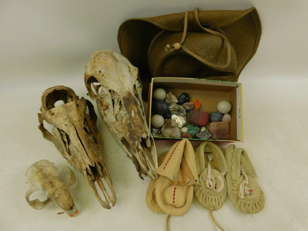 Moccasins, Animal Skulls, Cowboy Hat, Polished Rocks, (1 of 3)