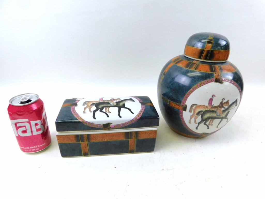 Porcelain Ginger Jar and Trinket Box with Horse Design: Porcelain Ginger Jar and Trinket Box with Horse Design
